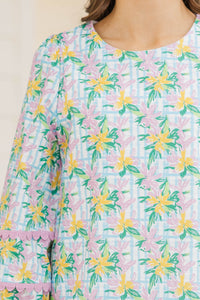 Girls: The Kristy Light Blue Floral Drop Waist Dress