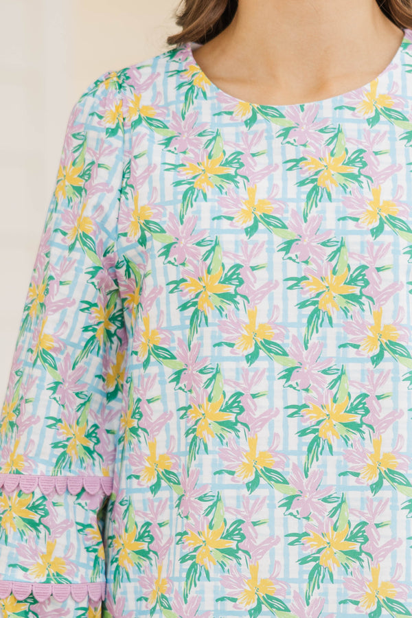 Girls: The Kristy Light Blue Floral Drop Waist Dress