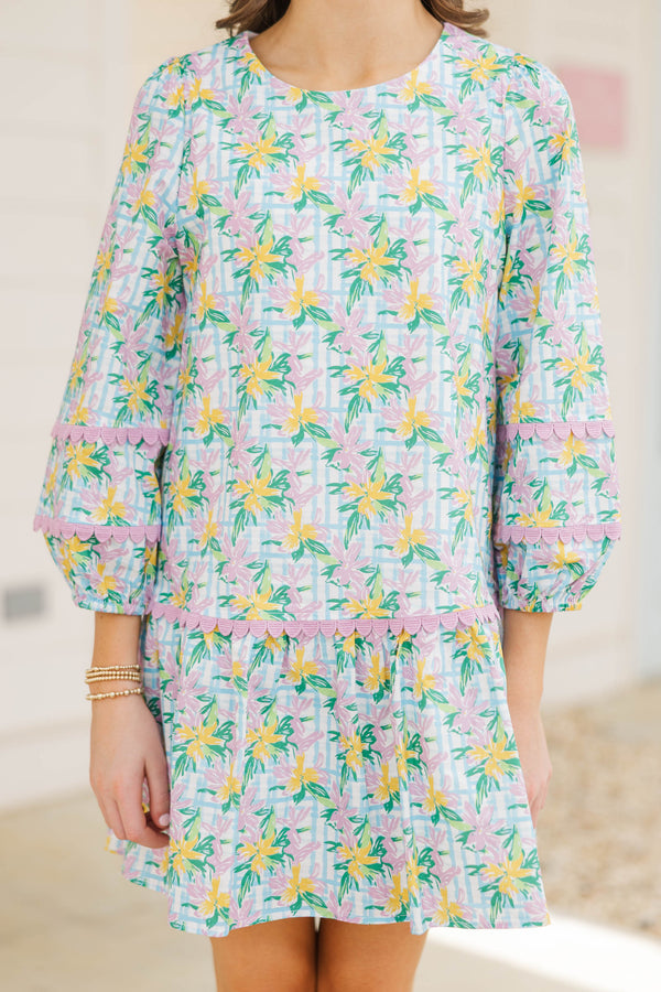 Girls: The Kristy Light Blue Floral Drop Waist Dress