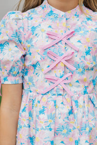 Girls: The Audrey Pink/Blue Floral Dress