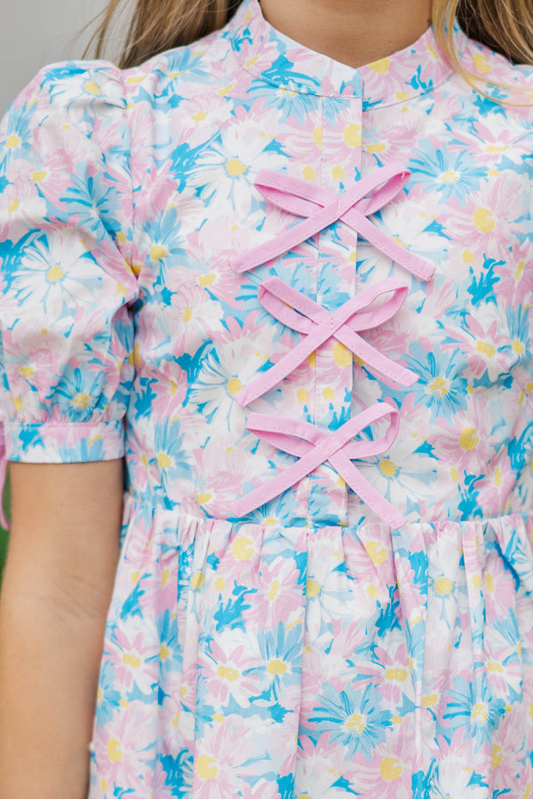 Girls: The Audrey Pink/Blue Floral Dress