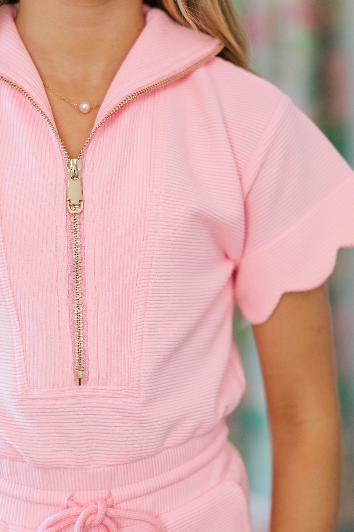 Girls: Off Duty Darling Pink Ribbed Scalloped Romper – Shop the Mint