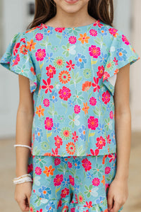 Girls: Feeling Fun Light Blue Floral Pima Cotton Set