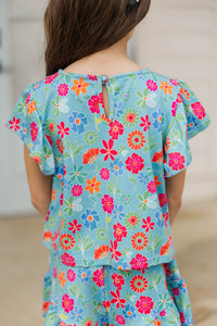 Girls: Feeling Fun Light Blue Floral Pima Cotton Set