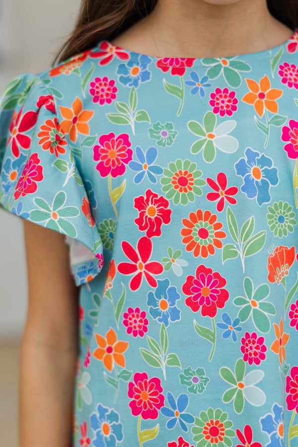 Girls: Feeling Fun Light Blue Floral Pima Cotton Set
