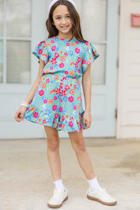 Girls: Feeling Fun Light Blue Floral Pima Cotton Set