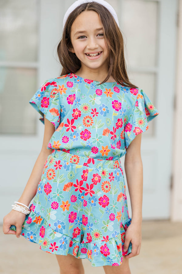 Girls: Feeling Fun Light Blue Floral Pima Cotton Set
