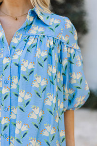 Better Than You Know Blue Floral Puff Sleeve Dress