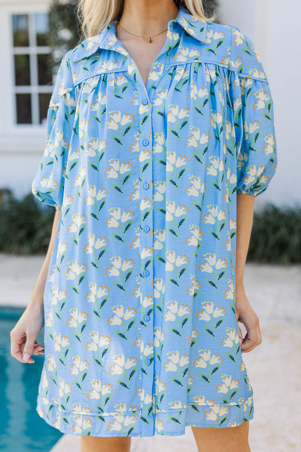 Better Than You Know Blue Floral Puff Sleeve Dress