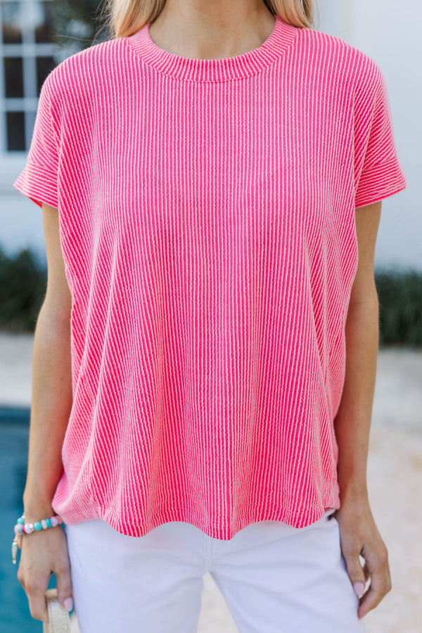 Catching On Coral Ribbed Top