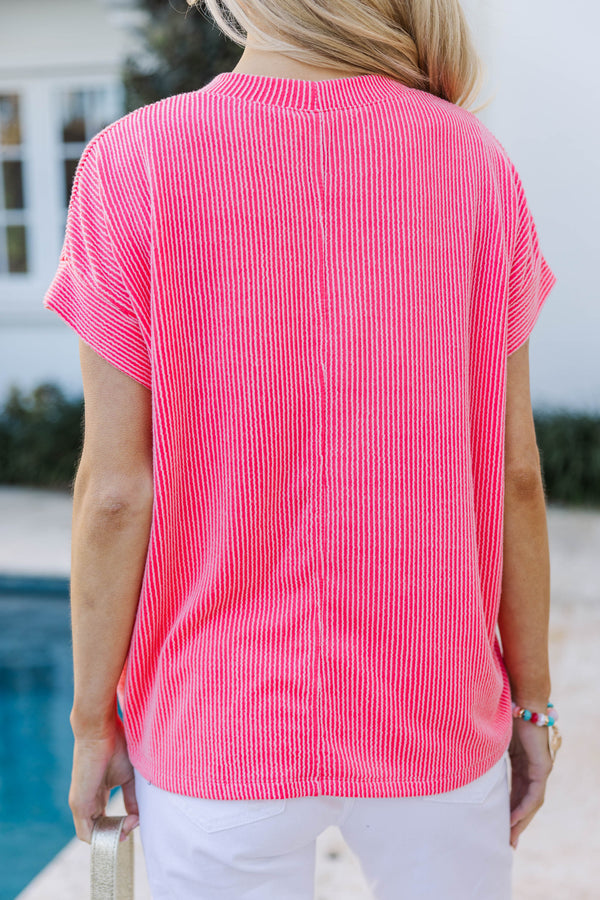 Catching On Coral Ribbed Top