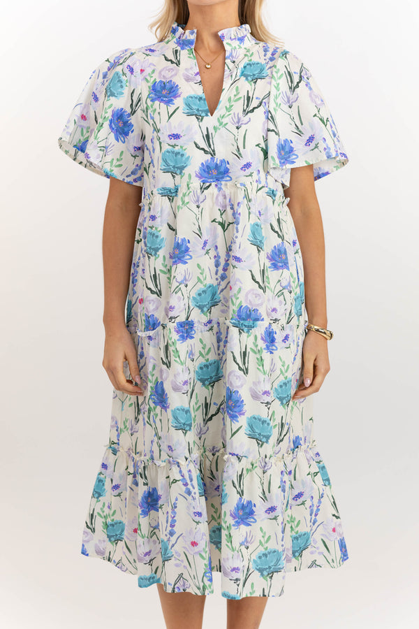 Feeling Your Best Blue Large Floral Midi Dress