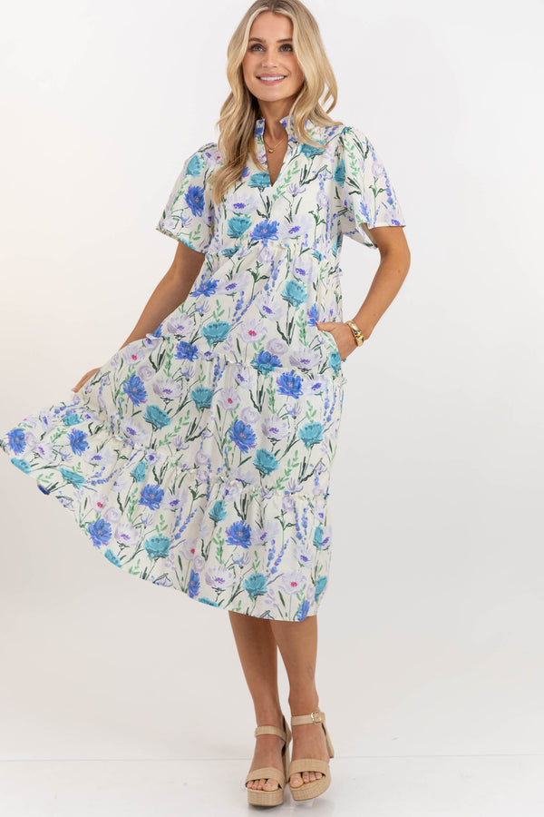 Feeling Your Best Blue Large Floral Midi Dress