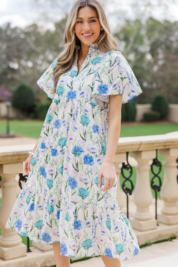 floral feelings midi dress Feeling Your Best Blue Large Floral Midi Dress, Medium - The Mint Julep Boutique