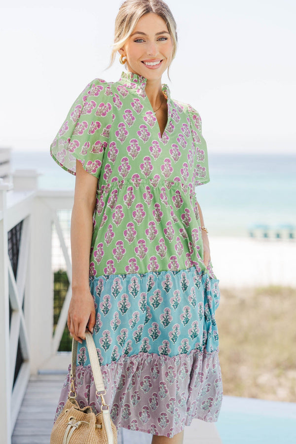 Feeling Your Best Green Medallion Midi Dress