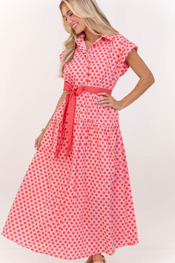 Feeling Inspired Pink Polka Dot Maxi Dress – Shop the Mint