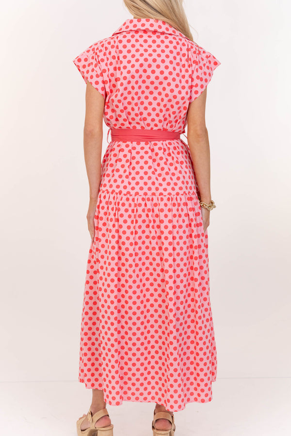 Feeling Inspired Pink Polka Dot Maxi Dress