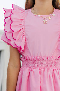 Girls: Wave Hello Pink Scalloped Dress