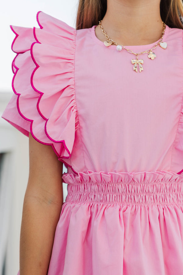 Girls: Wave Hello Pink Scalloped Dress