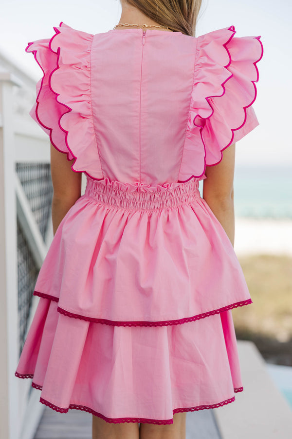 Girls: Wave Hello Pink Scalloped Dress