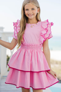 Girls: Wave Hello Pink Scalloped Dress