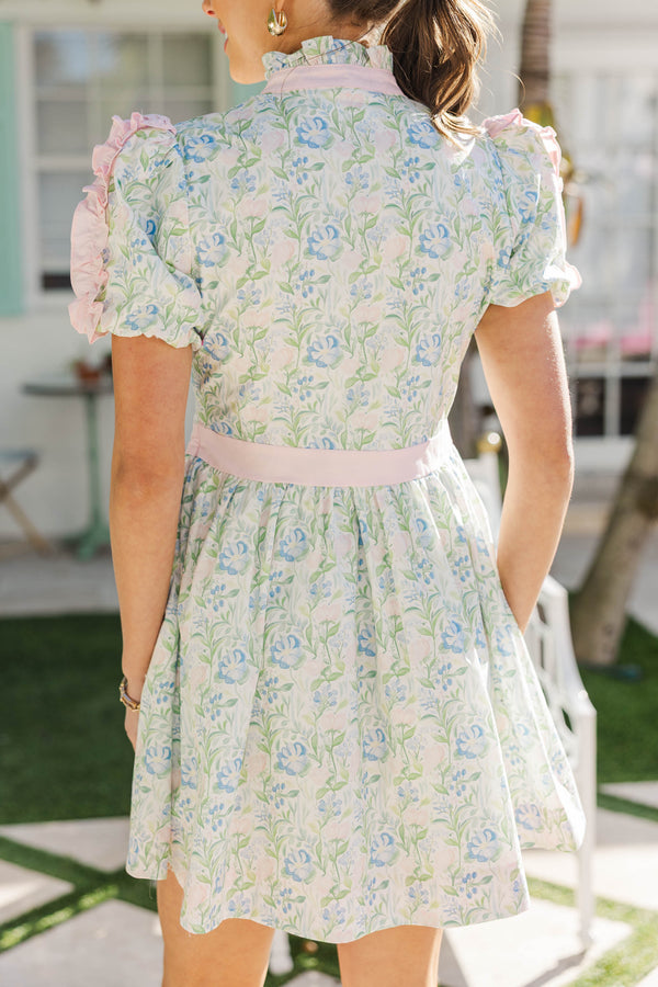 Going Home Pink Ditsy Floral Ruffled Dress