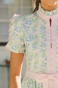 Going Home Pink Ditsy Floral Ruffled Dress