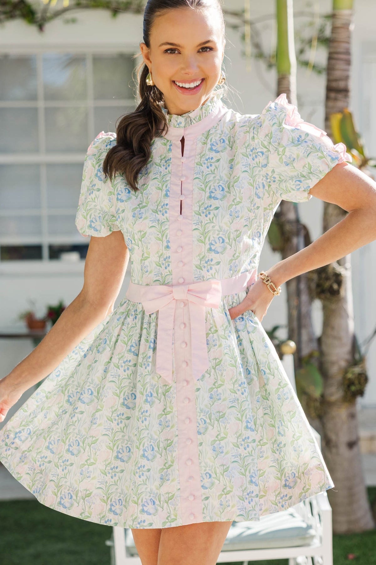 chatonmisha&puff Railroad Floral 半袖 Going Home Pink Ditsy Floral Ruffled Dress – Shop the Mint