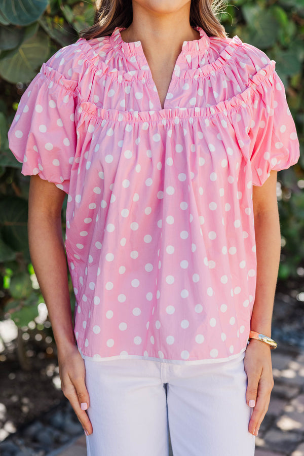 Pull It Together Pink Polka Dot Blouse