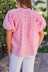 Pull It Together Pink Polka Dot Blouse