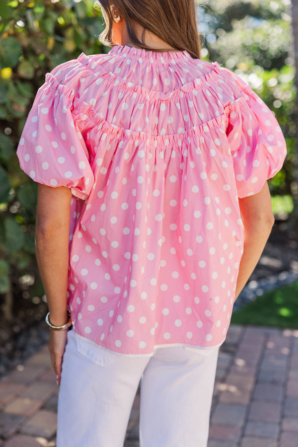Pull It Together Pink Polka Dot Blouse