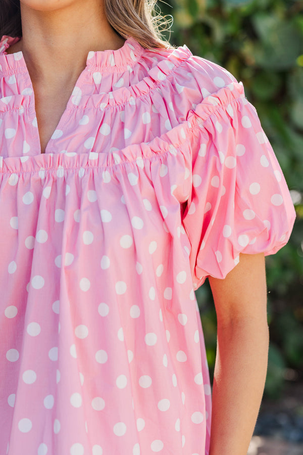 Pull It Together Pink Polka Dot Blouse
