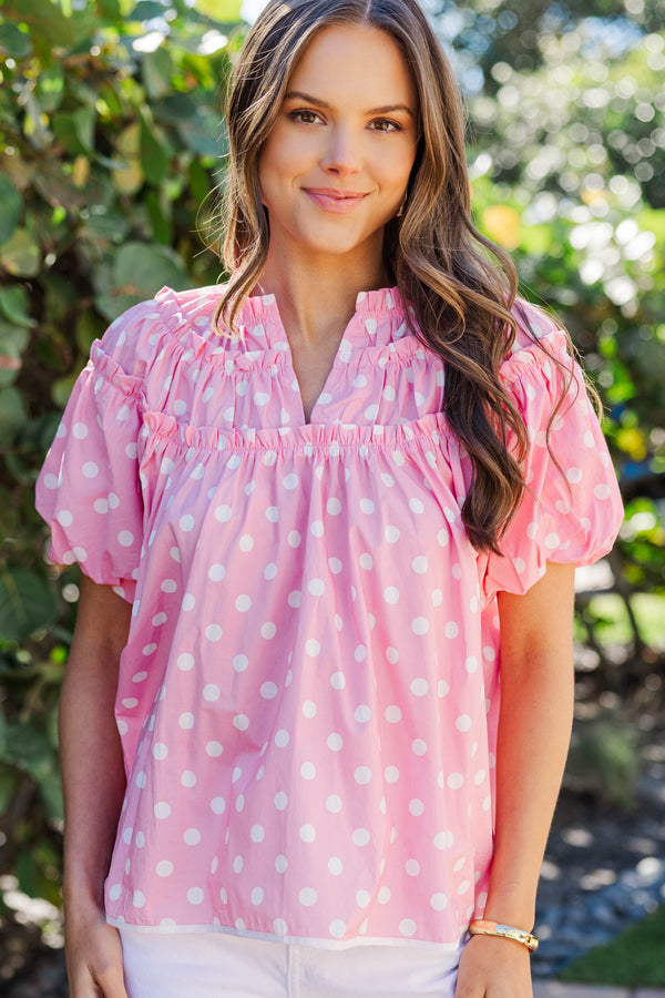Pull It Together Pink Polka Dot Blouse