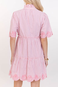 Sweet As The Moment Pink Striped Embroidered Dress