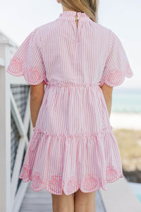 Girls: Sweet As The Moment Pink Striped Embroidered Dress