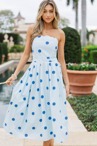 It Was All A Dream Light Blue Polka Dot Strapless Midi Dress – Shop the Mint