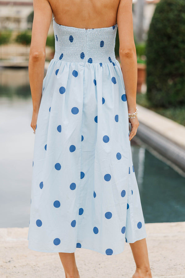 It Was All A Dream Light Blue Polka Dot Strapless Midi Dress Shop the Mint It Was All A Dream Light Blue Polka Dot Strapless Midi Dress Shop the Mint