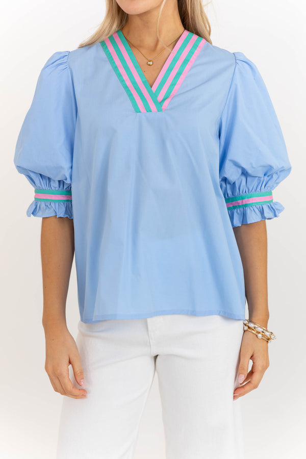 Made With Care Light Blue Striped Collar Blouse
