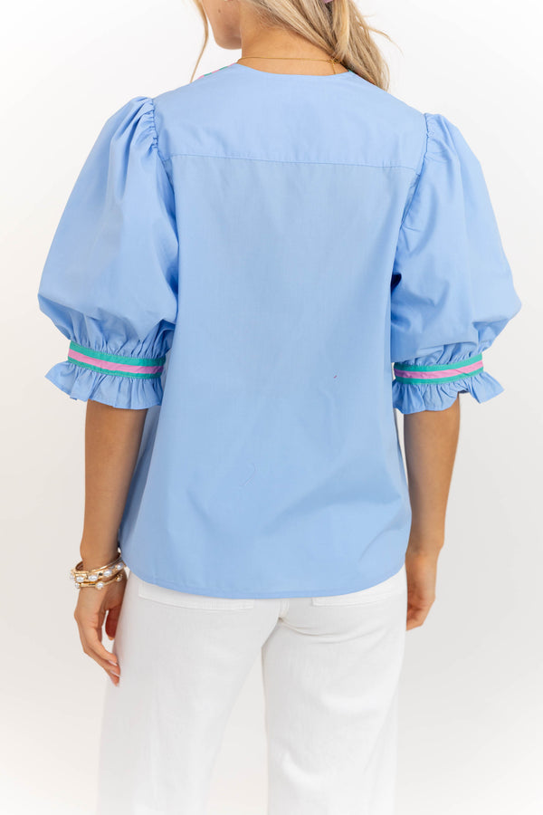 Made With Care Light Blue Striped Collar Blouse