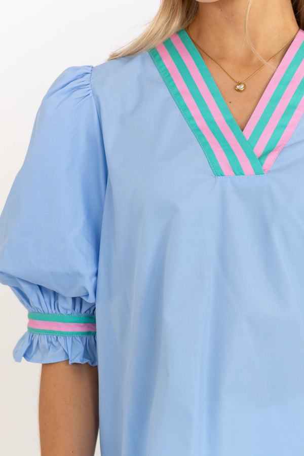 Made With Care Light Blue Striped Collar Blouse