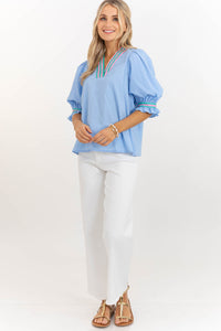 Made With Care Light Blue Striped Collar Blouse