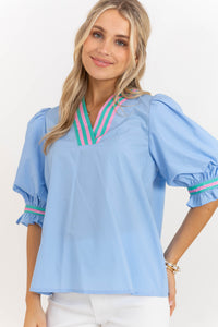 Made With Care Light Blue Striped Collar Blouse