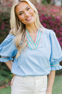 Made With Care Light Blue Striped Collar Blouse