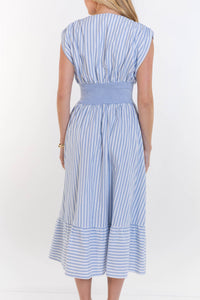For You, Always Light Blue Striped Ruched Midi Dress