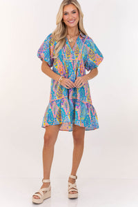 As It Should Be Blue Mixed Print Dress