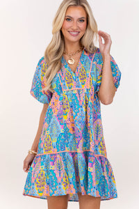 As It Should Be Blue Mixed Print Dress
