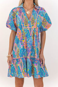 As It Should Be Blue Mixed Print Dress