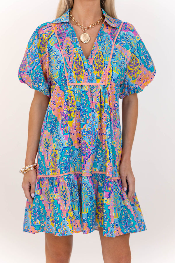 As It Should Be Blue Mixed Print Dress
