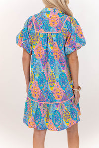 As It Should Be Blue Mixed Print Dress