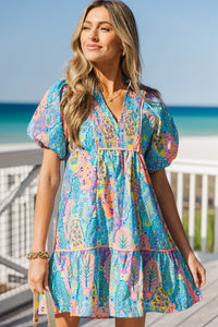 As It Should Be Blue Mixed Print Dress